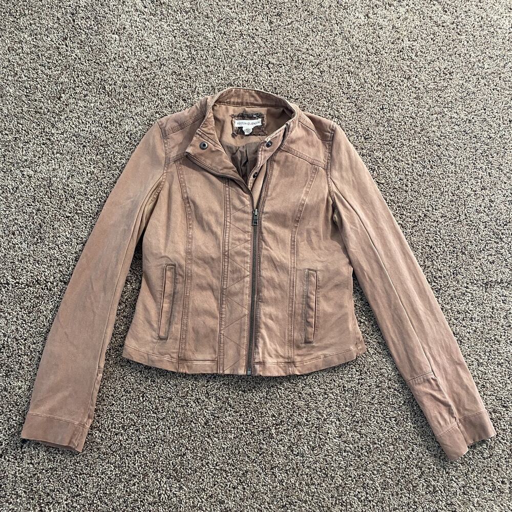 Peyton Jensen Jacket Womens XS Brown Pink Moto Biker Fitted‎ Zip Up Boho Punk